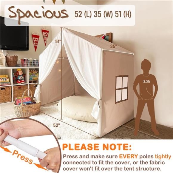 Large Kids Tent, Play Tent with Banner, Light and Padded Mat, 52" x 35" x 51" - Picture 6 of 6